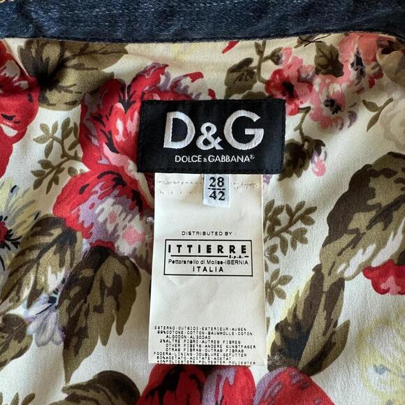 Authentic D&G Dolce and Gabbana Denim Jacket with Floral Lining Size 42 - Picture 5 of 12